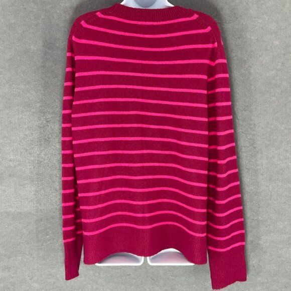 J. Crew Sweater Womens XXL Extra Soft Striped‎ Pink Magenta Wool Blend Crew Neck - Picture 2 of 13